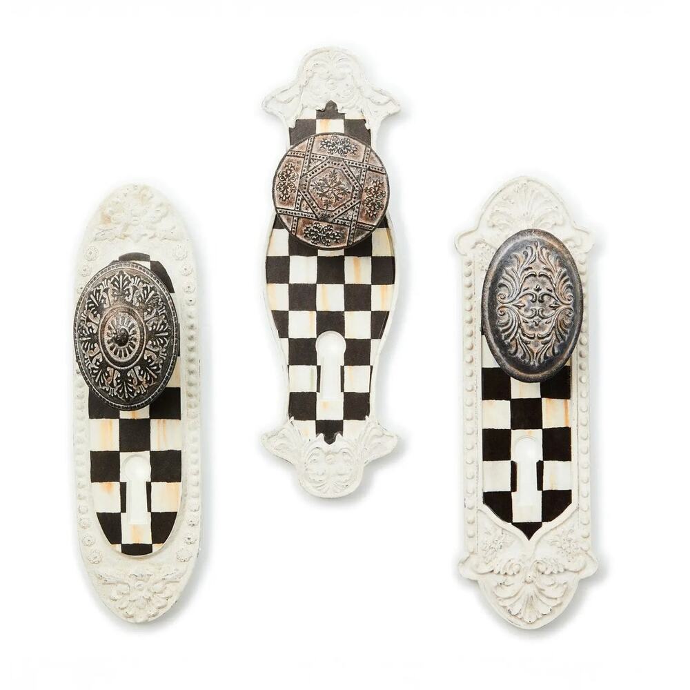 NEW Mackenzie-Childs Courtly Check Door Knob Hooks Set of 3